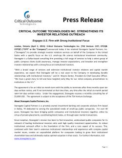 Press Release - Critical Outcome Technologies