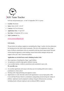 KS1 Team Teacher Advert - Crowcroft Park Primary School