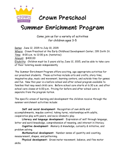 Crown Preschool Summer Enrichment 2015 Registration Form