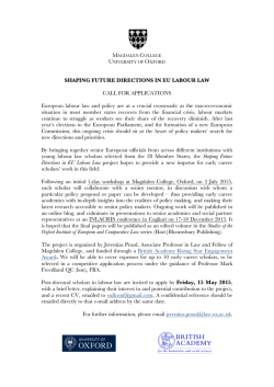 BARSEA Call for Applications - Centre for the Study of European