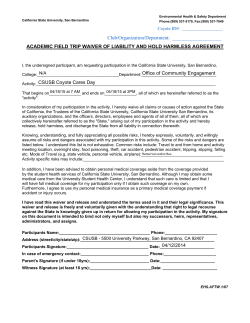 ACADEMIC FIELD TRIP WAIVER OF LIABILITY AND HOLD
