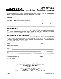 SCFP ONTARIO Inscription â Garderie du congrÃ¨s
