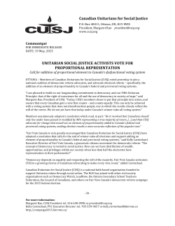 CUSJ Press Release - Canadian Unitarians for Social Justice