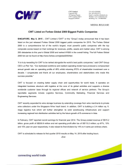MEDIA RELEASE CWT Listed on Forbes Global 2000 Biggest