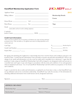 KaneffGolf Membership Application Form 2015 OFFICE USE ONLY