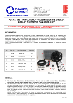 Part No. 698 - HYDRA-COOL TRANSMISSION OIL