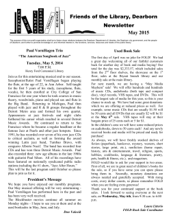 Friends of the Library, Dearborn Newsletter May 2015