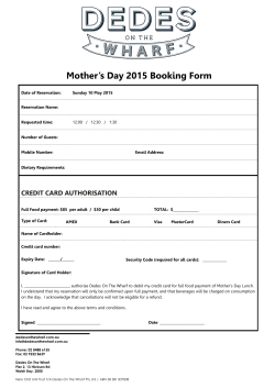 Mother`s Day 2015 Booking Form