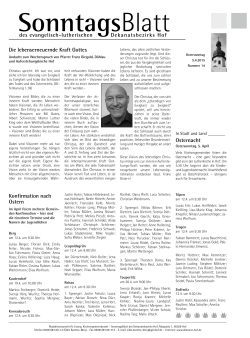 Sonntagsblattbeilage Dekanat Hof 14. Woche 2015