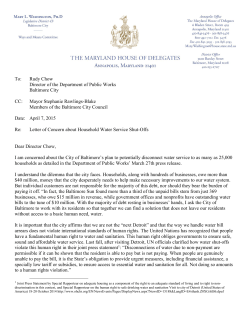letter to Baltimore City Department of Public Works Director Rudy