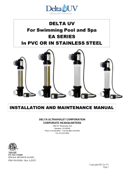 DELTA UV For Swimming Pool and Spa EA SERIES In PVC OR IN