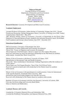 Debayan Pakrashi Assistant Professor of Economics Department of
