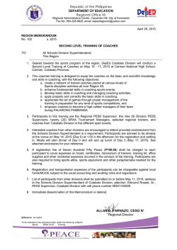 Region Memo 102 Second Level Training Of