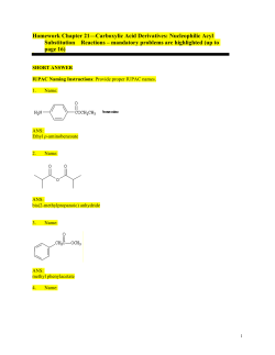 Homework Chapter 21âCarboxylic Acid Derivatives: Nucleophilic