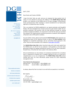 April 1, 2015 Dear Clients and Friends of DGHM, I hope this letter