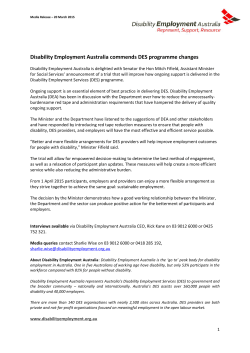 Disability Employment Australia commends DES programme changes