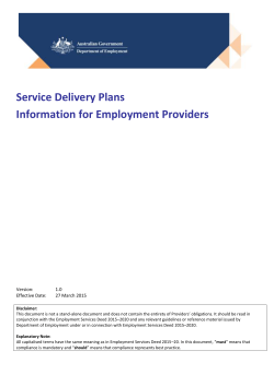 Service Delivery Plans Information for Employment Providers