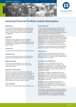 Product Profile for Universal Personal Portfolio, Capital