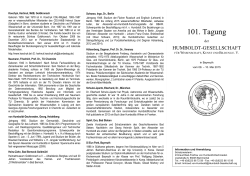 101. Tagung - Humboldt-Gesellschaft fÃ¼r Wissenschaft, Kunst und