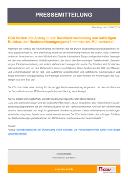 CDU fordert mit Antrag in der Bezirksversammlung den sofortigen