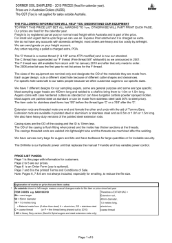DORMER SOIL SAMPLERS - 2015 PRICES (fixed for calendar year