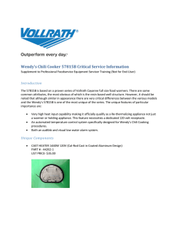 Wendy`s Chili Cooker 57815B Critical Service Information