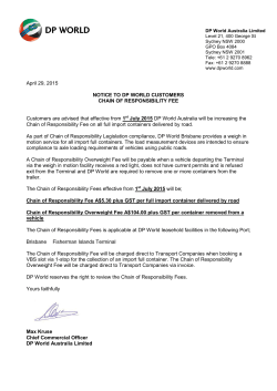 April 29, 2015 NOTICE TO DP WORLD CUSTOMERS CHAIN OF