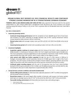 dream global reit reports q1 2015 financial results and continues