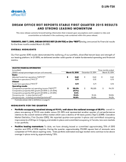 May. 7Dream Office REIT Reports Stable First Quarter 2015 Results