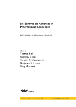 1st Summit on Advances in Programming Languages Thomas Ball
