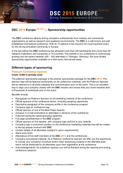 DSC 2015 Europe â Sponsorship opportunities Different types of