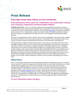Press Release Duco Signs Seven New Clients on Four Continents