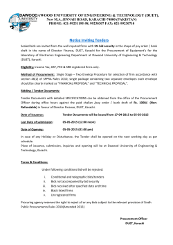 Notice Inviting Tenders - DUET || Dawood University Of Engineering