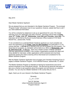May 2015 Dear Master Gardener Applicant: We are pleased that you