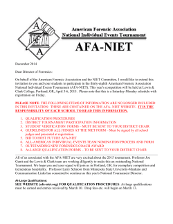 December 2014 Dear Director of Forensics: On behalf of - AFA-NIET