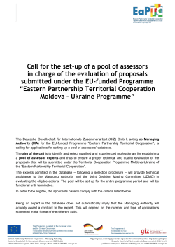 Call for the set-up of a pool of assessors in charge of the evaluation