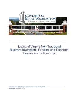Listing of Virginia Non-Traditional Business Investment, Funding