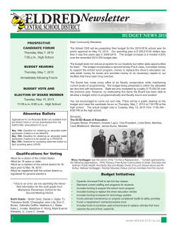 May 2015 Budget Newsletter