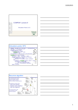 22/03/2015 1 COMP261 Lecture 9 Articulation points: DFS