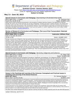 May 11&acirc; June 18, 2015 Special Course in Curriculum and Pedagogy