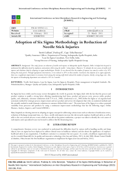 Adoption of Six Sigma Methodology in Reduction of Needle Stick