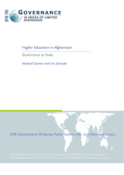 Governance at Stake Higher Education in Afghanistan SFB