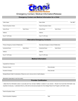 CROP Emergency Contact & Medical Information Form