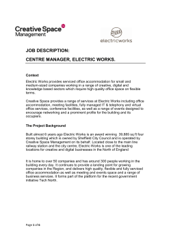 JOB DESCRIPTION: CENTRE MANAGER, ELECTRIC WORKS.