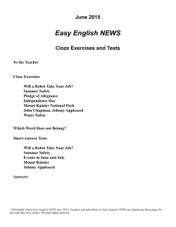 Easy English NEWS June 2015 cloze exercises and short answer tests