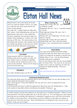Newsletter 8th June 2015 - Elston Hall Primary School