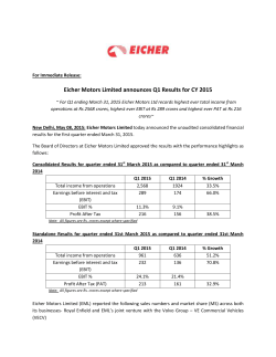 Eicher Motors Limited announces Q1 Results for CY 2015
