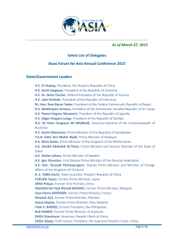 As of March 27, 2015 Select List of Delegates Boao Forum for Asia