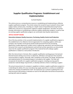 Supplier Qualification Programs: Establishment