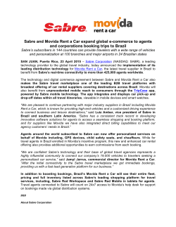 April 23, 2015 Sabre and Movida Rent a Car expand global e